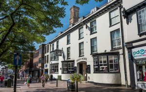 The Swan Hotel in Stafford, image may contain: City, Street, Urban, Housing