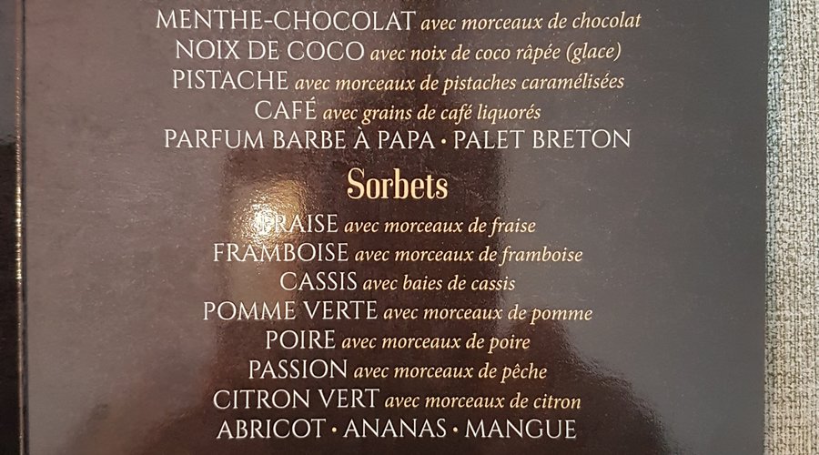 carte des glaces