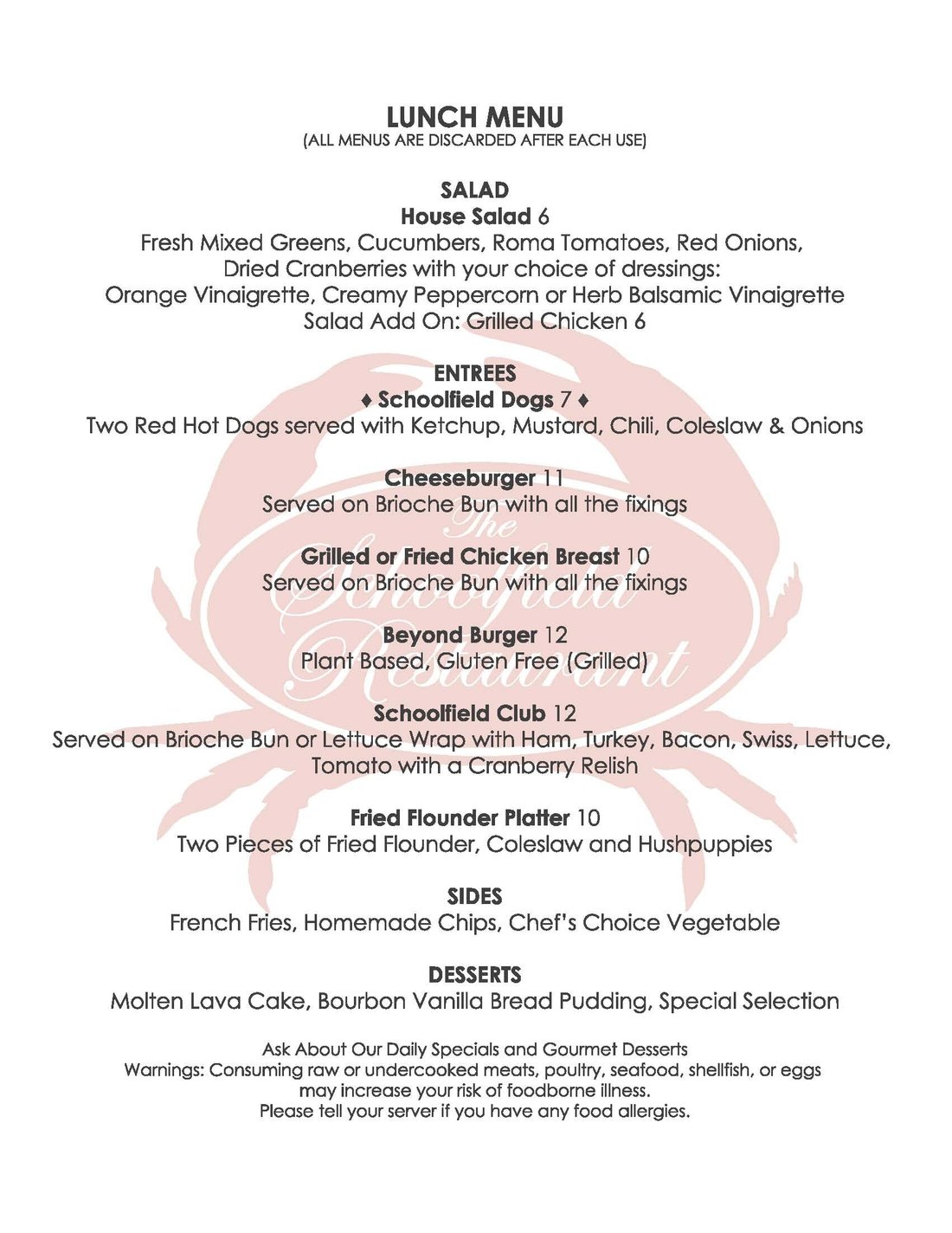 THE SCHOOLFIELD RESTAURANT, Danville - Menu, Prices & Restaurant ...