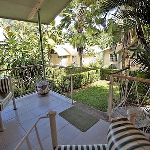 Each cottage has their own private patio. A place to sip your coffee and watch the parrots fly by.