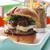 Brie & Mushroom burger with homemade french fries