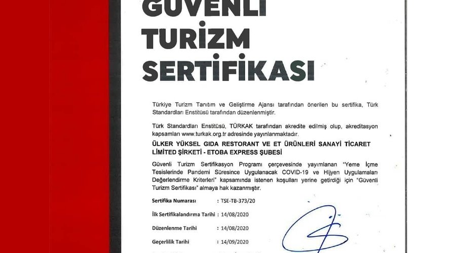 Güvenli Turizm Sertifikamız...