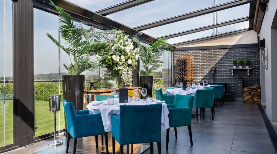 The Terrace  - our most sought after area has floor to ceiling glass windows and has a stunning view across the fields of Brentwood. We can accommodate up to 30 guests in this space and close it off from the main restaurant to make it exclusive.
