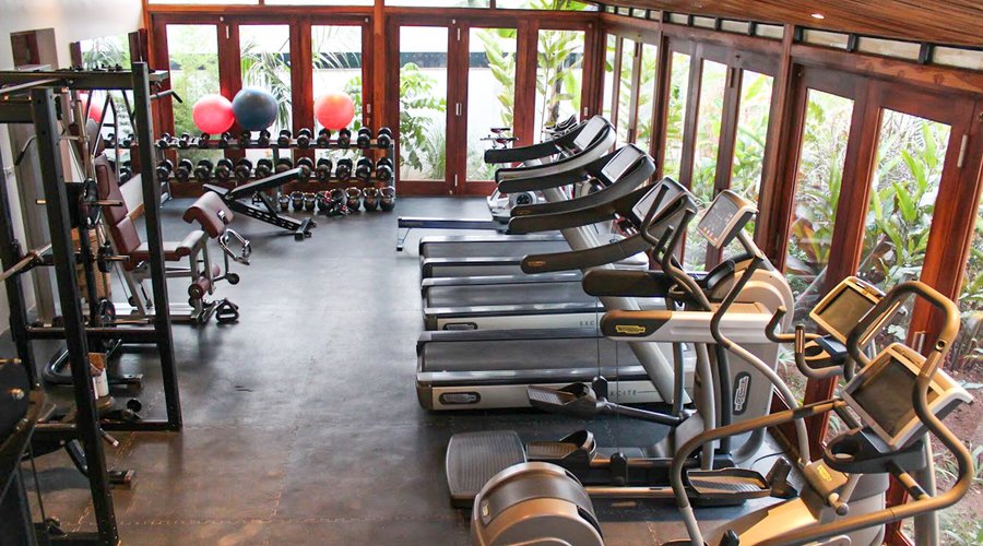 Our open air gym is equipped with state of the art Technogym machines, free weights and a yoga and stretching area