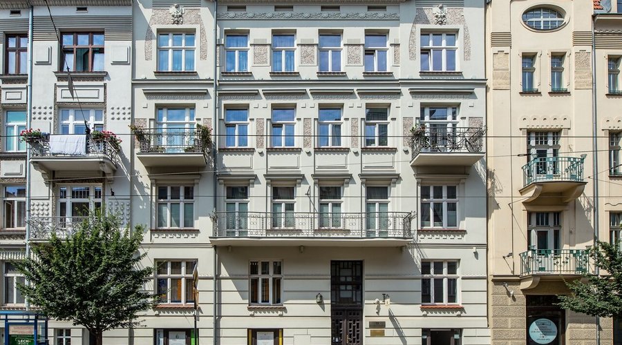 Aparthotel building facade.