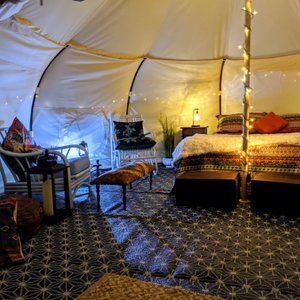 Night time interior of our 5m Lotus Belle Tent - Rivendell.