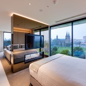Cathedral Suite, Oval Hotel. Space to entertain and beautiful cathedral views (river view suite also available).