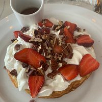 Belgian Waffle with cream, berries and pecans