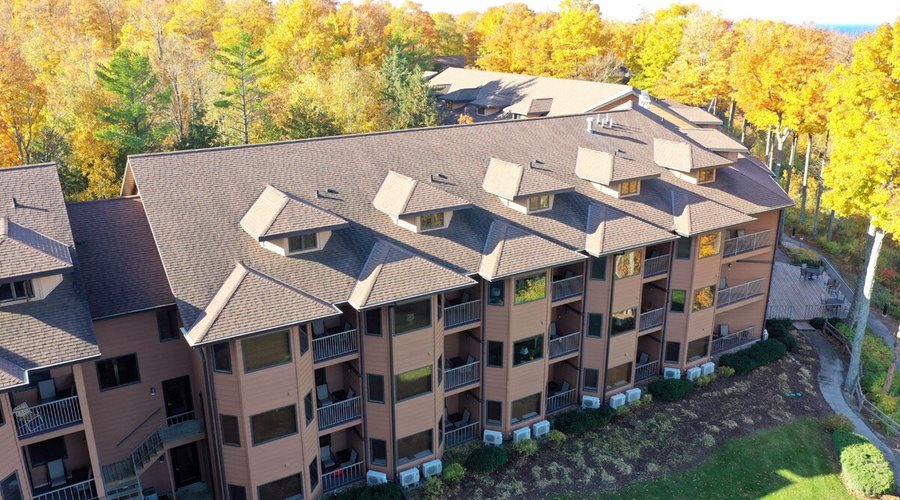 Exterior of the Navigator building - one of four lodging building on the Landmark Resort's 40 acre property,