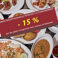 REMISE EXCEPTIONNELLE -15 % SUR LES PLATS A EMPORTER.
Hors menus, boissons et livraisons.