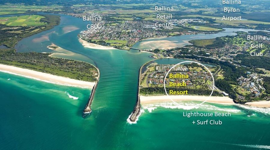 Aerial view over Resort and Lighthouse Beach