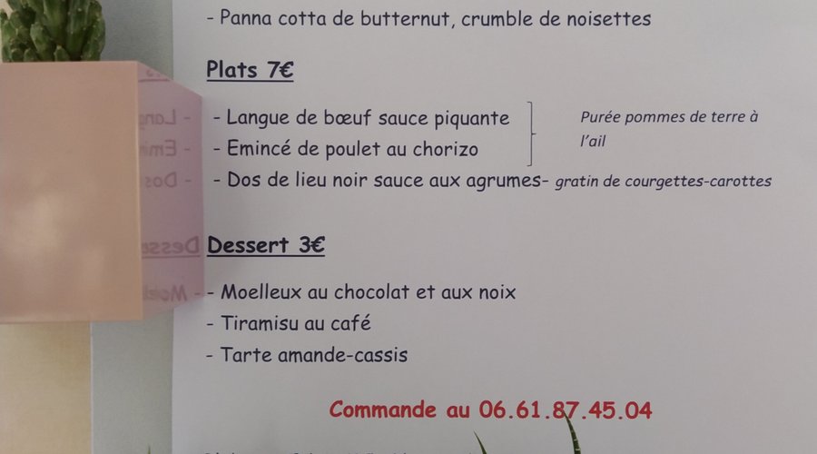 PLATS A EMPORTER DU 17 AU 20 NOVEMBRE