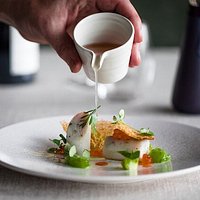 Lakes Entrance squid, crab, shiso, shellfish cracker, fermented tomato water