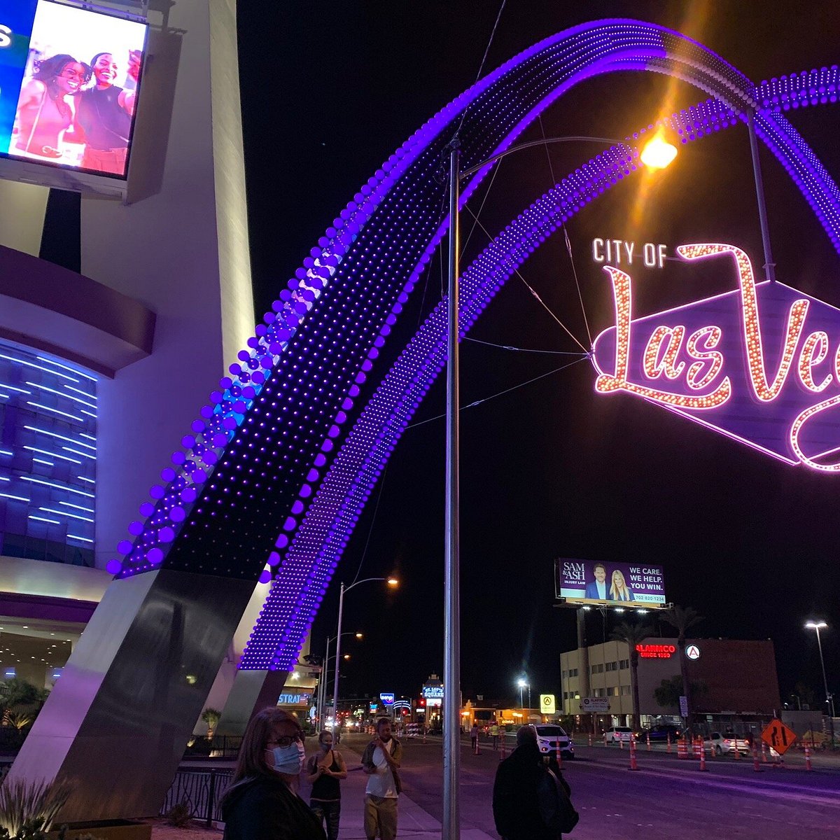 Illuminated Gateway Arches Welcome Visitors to Downtown Las Vegas