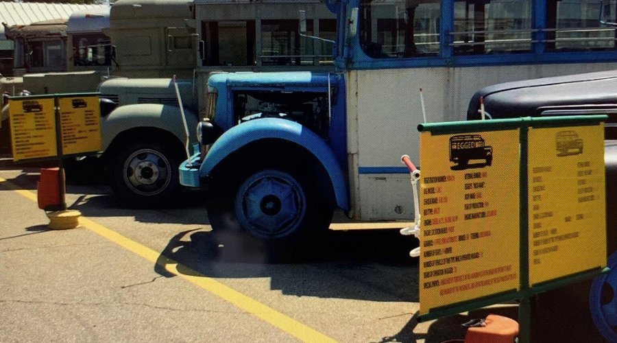 Three photos of older and preserved Israeli buses.