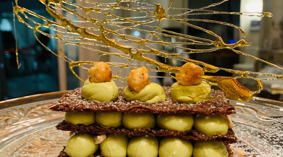 Millefoglie al cacao con crema la pistacchio