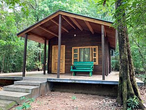 Seethanadi Nature Camp in Karkala, image may contain: Housing, Bench, House, Cabin