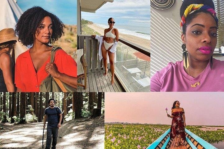 Photo collage of Latinx travel influences and their Instagram photos.