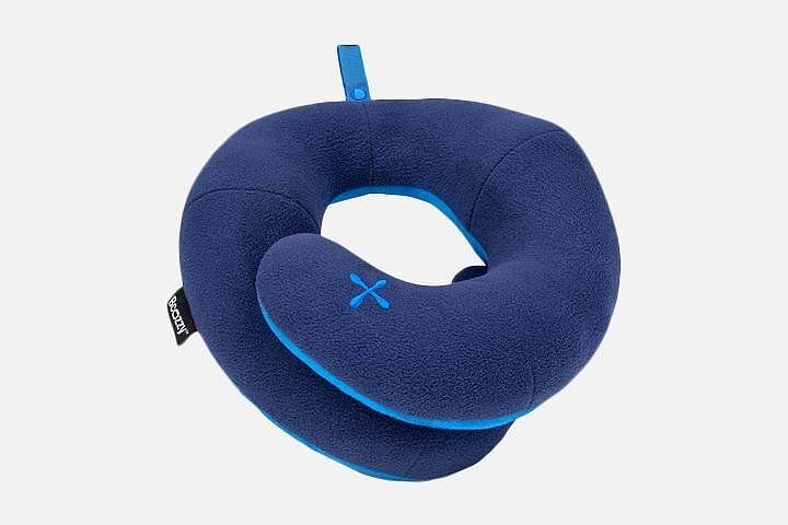 A blue plush neck pillow for children