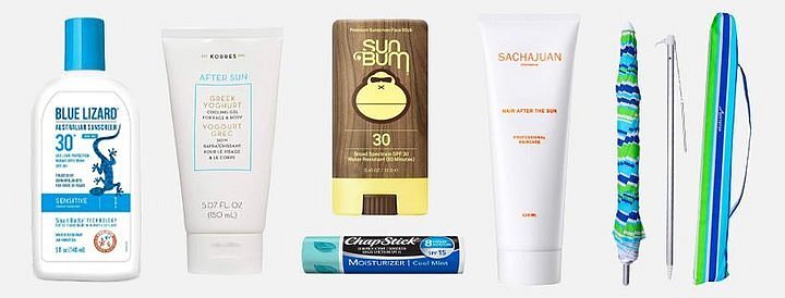 A collage of all of our topic sunscreen picks