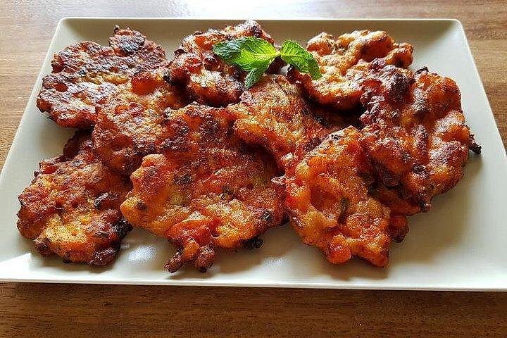 A plate of traditional Santorini tomato fritters.
