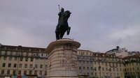 Europe, Portugal, Lisbon, Baixa, Rossio, Figueira Square, Dom Joao I statue  - SuperStock