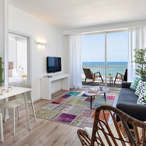 he spacious One Bedroom apartment with view to the Sea, comfortably hosts 4 guests and boasts a magnificent panoramic of the Mediterranean Sea from the bedroom, living room and furnished 