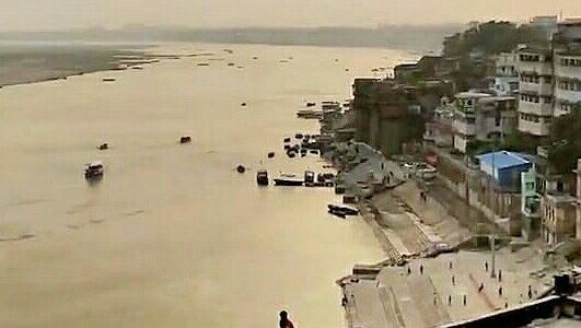 Views of Ganga river during evening from the top of Alamgir Mosque .