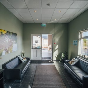 The lobby entrance.