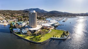 Wrest Point in Hobart, image may contain: Waterfront, City, Building, Sea