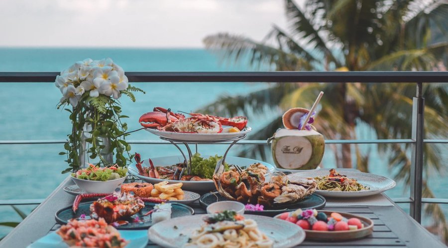Seafood spread with a view