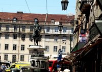 Europe, Portugal, Lisbon, Baixa, Rossio, Figueira Square, Dom Joao I statue  - SuperStock