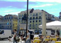 Europe, Portugal, Lisbon, Baixa, Rossio, Figueira Square, Dom Joao I statue  - SuperStock