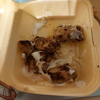 Worse chicken shish have ever had . Cold dry and looks like someone else got to it before I did . Right put of kebabs . Yuck