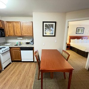 One bedroom suite with fully stocked kitchenette dining area and living room.