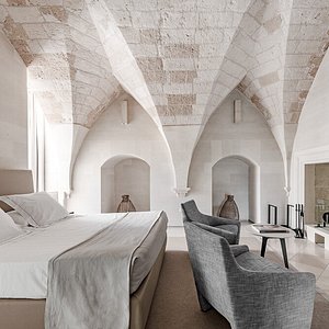 La Fiermontina Luxury Home in Lecce, image may contain: Vault Ceiling, Architecture, Bed, Furniture