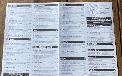Our takeaway menu. The sit in menu has different items but similar