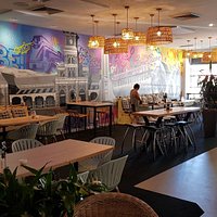 The more chic and colorful dining area of 2640 Restaurant-Bar