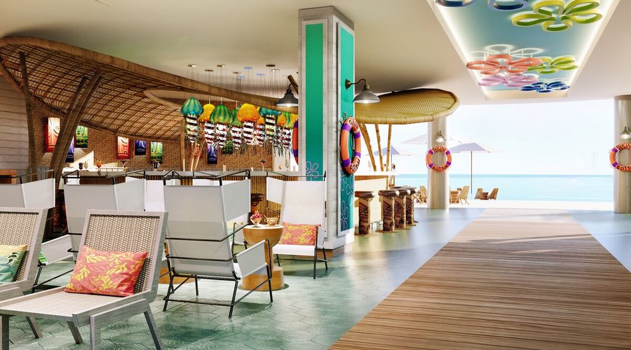 Bikini Bottom Bat™ & Gourmet Corner at Nickelodeon Hotel & Resorts - Riviera Maya offers a laid back, ocean view experience worthy of SpongeBob's hometown. Sit inside and enjoy a bite under the colorful glow of jellyfish lamps, or sip on a signature drink outside on our patio overlooking the Caribbean Sea.