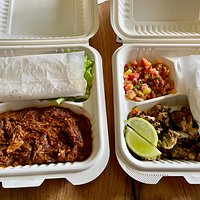 pulled pork (left), mahi-mahi (right)