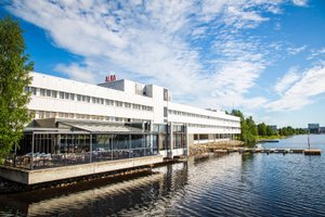 Finlandia Hotel Alba in Jyväskylä, image may contain: Waterfront, Scenery, Office Building, Pier
