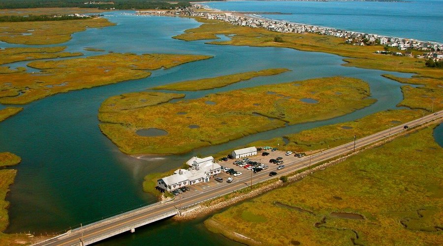Aerial shot of Billy's with the Atlantic Ocean in the background