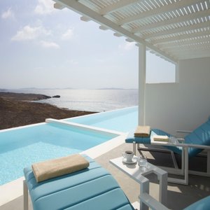 Epic Blue Luxury Hotel Suites and Villas Mykonos in Mykonos, image may contain: Pool, Water, Cup, Villa