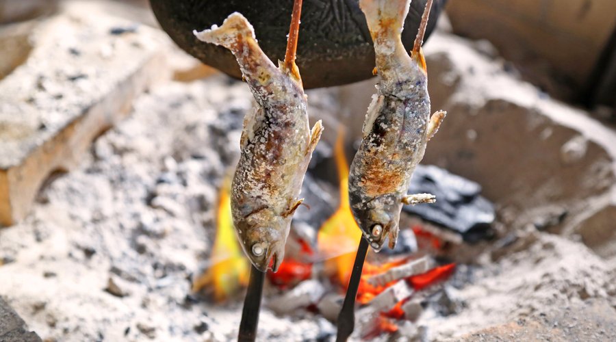阿蘇の渓流で育ったやまめを囲炉裏でじっくり焼き上げる塩焼きは絶品です！ホクホクとした身をお楽しみください。