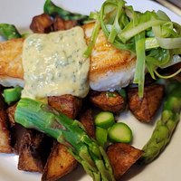 Halibut with crispy potatoes