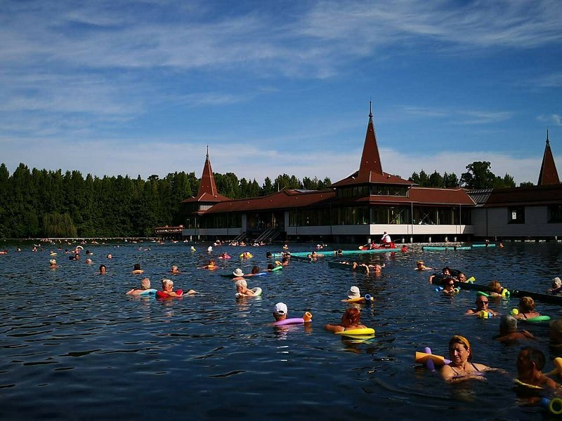 Drijvende mensen in het thermische meer HévÃz