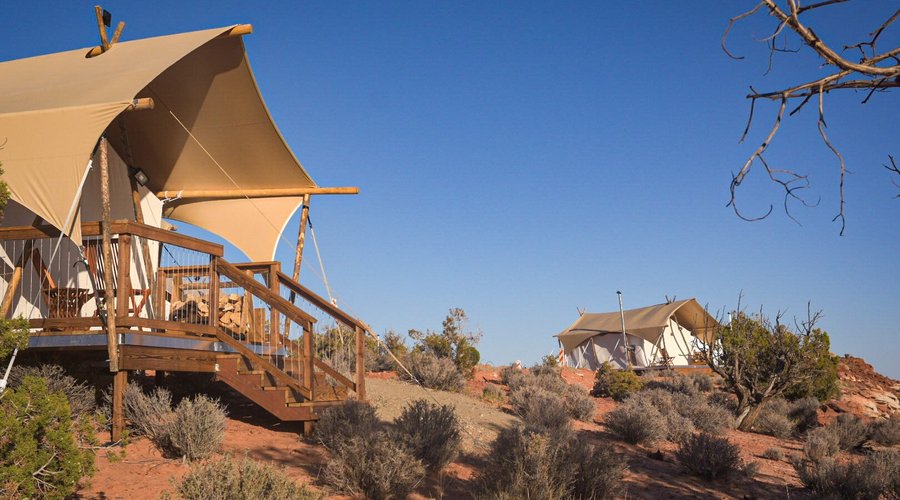 Front view of Deluxe tents at Under Canvas Lake Powell - Grand Staircase