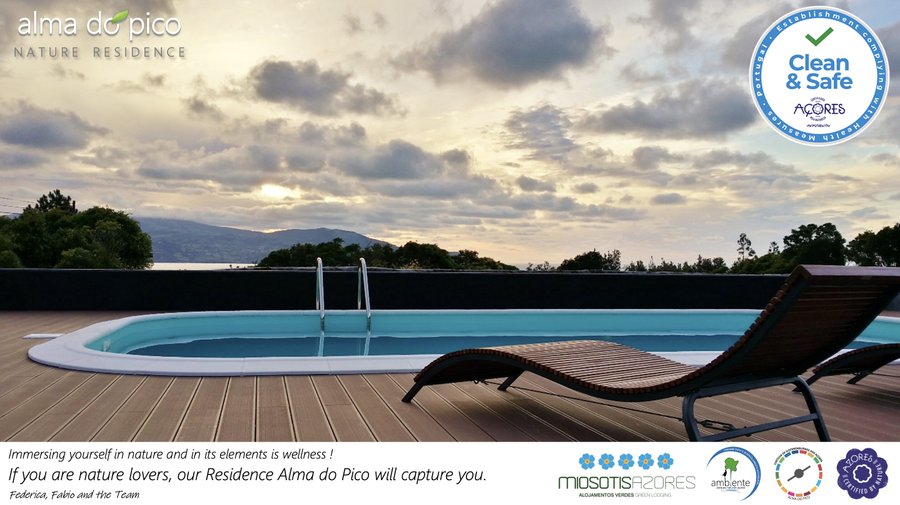 Alma do Pico Certifications and Partnerships

Safe & Clean / Health Measures for CODIV-19
Miosotis / Green Lodging Level 5
Marca Acores / Certification of Origin (Breakfast)
Cartilha de Sustentabilidade / Sustainable Tourism
Alma do Pico Certifications and Partnerships

Safe & Clean / Health Measures for CODIV-19
Miosotis / Green Lodging Level 5
Marca Acores / Certification of Origin (Breakfast)
Cartilha de Sustentabilidade / Sustainable Tourism ​
Ambiente / Partner for Sustainable Development