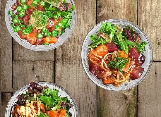 Several Poke Bowls at No7 Japanese Food Truck