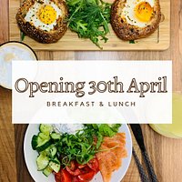 Opening on 30th April for breakfast & lynch (10am-3pm)
Open on Bank Holiday too!